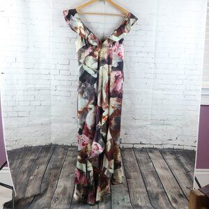 EXPRESS GREEN PINK & BLACK FLORAL PRINT SLEEVELESS V NECK HIGH LOW DRESS SIZE 8